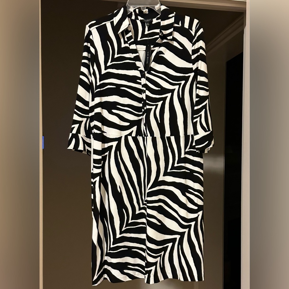 Talbots Womens Petites Rayon:Spandex Dress, Black/White, V-neck,Size 1XP